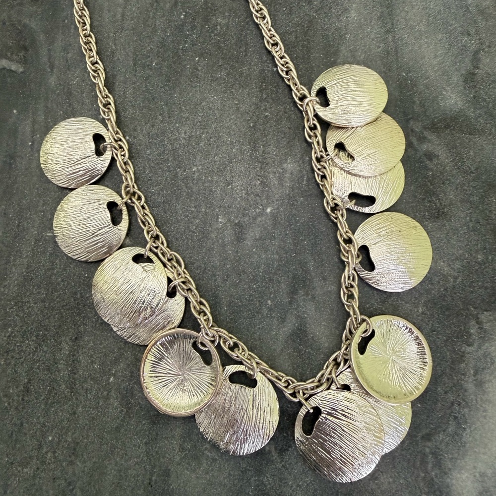 Banana Republic Silver Dangly Disc Charm Necklace